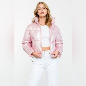 Light pink puffer metallic light pink coat NWT size M